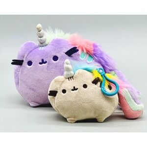 Pusheen Pusheenicorn Plush Purple Tan Clip Rainbow Unicorn Set of 2 READ